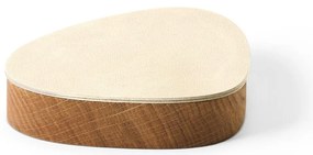 Kremowo-naturalny drewniany/ze skóry ekologicznej pojemnik dekoracyjny z pokrywką 14x12,5x3,5 cm Curve Nupo – LIND DNA