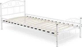 Łóżko Metalowe Jednoosobowe 90x200 cm ze Stelażem GRIFFIN Metalowe Białe Nowoczesne