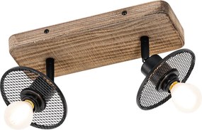 Industrialny reflektor sufitowy czarny z drewnem 2-światła - Jasmine