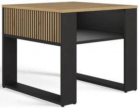 Kwadratowy stolik kawowy z lamelami dąb artisan + czarny - Vivo