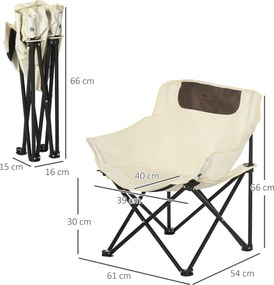 Outsunny Składane krzesło campingowe, rama stalowa, siedzisko z tkaniny, torba, Biały
