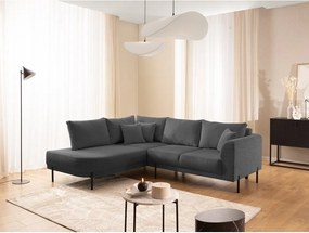 Ciemnoszary narożnik z tkaniny szenilowej (lewostronny/w kształcie litery L) Mauris – Ropez