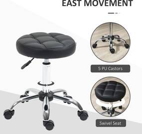 HOMCOM Taboret Obrotowy, Salonowy, Regulowany, Skóra Ekologiczna, Pikowany, Czarny/Srebrny