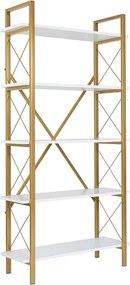 Elegancki regał w kolorze białym i złotym, 90 x 180 x 33,5 cm | Płyta wiórowa pokryta melaminą w 100%, metalowa rama | Stylowe rozwiązanie d