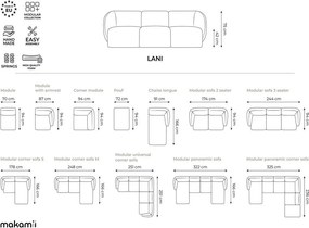 Jasnoszary narożnik z tkaniny szenilowej (lewostronny/z szezlongiem) Lani – Makamii