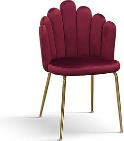 Zestaw 4 krzeseł z tkaniny z efektem aksamitu w kolorze bordowym, złote nogi - LILLE