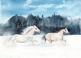 Obraz na szkle malowanych koni (70x50 cm)