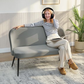 HOMCOM 2-osobowa sofa, nowoczesna tapicerowana kanapa z metalowo-drewnianą ramą, tapicerka o welurowym wyglądzie, Grau