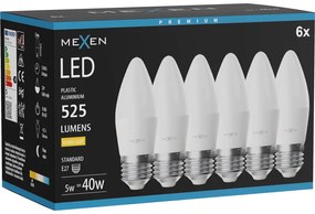 Mexen Nova 6x żarówka LED E27, C37, 5W, Ciepła - 3000K, 525 lm - L102-E27-0530-01x06