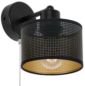 Czarny kinkiet z włącznikiem jednopunktowy z czarnym abażurem SHWD-BE-