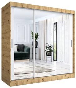 Szafa przesuwna z lustrem dąb artisan + biały 200 cm - Kukkin 6X