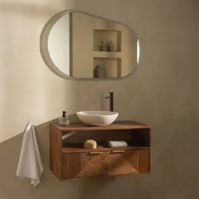 Zestaw Mebli Łazienkowych Z Drewna Mango Baty Drewno Mango & Cement Okrągły Biały Ø40 Cm Zavion & Owalna Lampa Led - Sklum