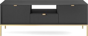 Szafka RTV: 1 szuflada, 2 drzwi, czarny, złoty, 154 x 56 x 39 cm, złote uchwyty