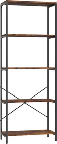 HOMCOM Regał na książki, 5 poziomów, metal, powierzchnia melaminowa, brązowy