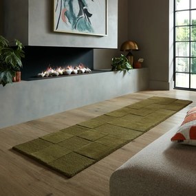 Wełniany chodnik tkany ręcznie w kolorze khaki 60x230 cm Checkerboard – Flair Rugs