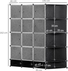 HOMCOM Modułowa Szafa do Przechowywania, 16 Komór, Plastik, Stal