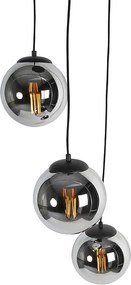 Inteligentna lampa wisząca czarna z przydymionym szkłem 3-źródła światła z WiFi ST64 - Pallon