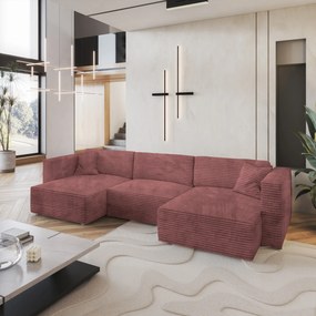 Masseno Narożnik SARMO z funkcją spania i pojemnikiem na pościel Narozniki U, Rozkładana sofa - Pudrowy róż, TILIA 62