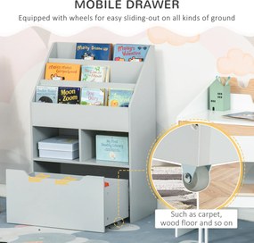 HOMCOM Regał Dziecięcy z Szufladą, Regał na Książki z Przegrodami, 60 x 29,9 x 90 cm, Szary