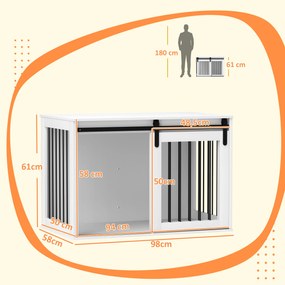 PawHut Boks dla psa z drzwiami przesuwnymi, wentylacją, płyta wiórowa i stal, 98 x 58 x 61 cm, Orzech