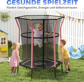 HOMCOM Trampolina dziecięca, Ø163,5 cm, z siatką bezpieczeństwa, wyściełana, Stal, do 50 kg