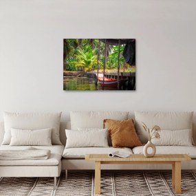 Obraz - Drewniana łódź na kanale, Tajlandia (70x50 cm)