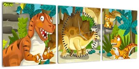 Obraz - Dinozaury (z zegarem) (90x30 cm)