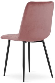 Różowe krzesło do kuchni LAVA aksamitne z czarnymi nogami