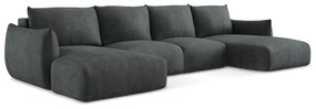 Ciemnoszary rozkładany narożnik z tkaniny szenilowej (w kształcie litery U) Leila – Makamii