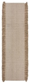 Beżowy chodnik z mieszanki wełny tkany ręcznie 60x230 cm Rene Fringed Ribbed – Flair Rugs