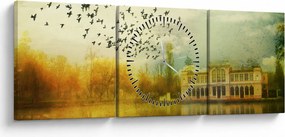 Obraz namalowanego krajobrazu z rezydencją (z zegarem) (90x30 cm)