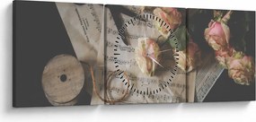 Obraz nut i róż (z zegarem) (90x30 cm)