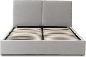 Łóżko Tapicerowane 140x200 cm MARSYLIA ze Stelażem i Pojemnikiem Dwuosobowe Welurowe Szare