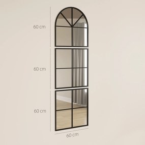 HOMCOM Trzyczęściowe lustra ścienne, łukowate z metalową ramą, dekoracyjne 60 x 2 x 180 cm Czarne