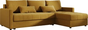PROMOCJA Rozkładana obustronna sofa narożna do L VENORIA 220x143 cm, musztardowa + 2 poduszki GRATIS II. jakość