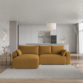 Masseno Narożnik FORIL z funkcją spania i pojemnikiem na pościel Narozniki L, Rozkładana sofa - Żółty, POSO 01