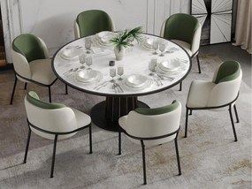 Zestaw 6 Krzeseł - Len i skóra ekologiczna - nogi metalowe - styl współczesny - Zielony + Beżowy