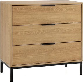 Komoda kolumnowa z 3 szufladami w kolorze dębu.