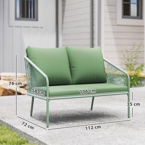 Outsunny Sofa Ogrodowa z Poduszkami 2-osobowa Sofa Rattanowa Lounge Sofa Balkonowa 112 x 72 x 76 cm Zielony