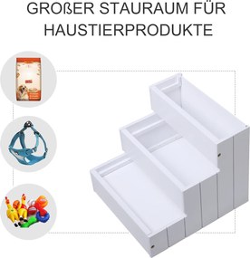 PawHut Schody dla Zwierząt Domowych z Wykładziną Dywanową Schowek Drewno Sosnowe Biały | Aosom PL