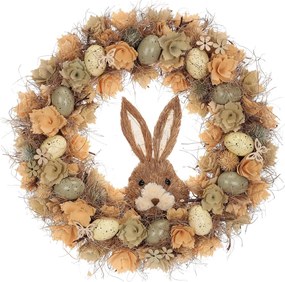 Wieniec wielkanocny Brązowy zając z kwiatami i jajkami, śr. 45 cm, 45 x 45 x 9 cm