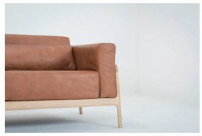 Karmelowa sofa z bawolej skóry z konstrukcją z litego drewna dębowego Gazzda Fawn, 180 cm