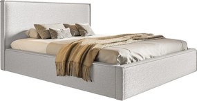 Łóżko dwuosobowe 200x200 cm Kyoto z pojemnikiem i stelażem metalowym - tkanina boucle, kremowy (Anthology 1)