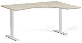 Ergonomiczne biurko z regulacją wysokości, 160x120 cm, 1 silnik, L/P, biała podstawa, dąb naturalny