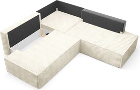 Masseno Narożnik TESSO z funkcją spania i pojemnikiem na pościel Narozniki L, Rozkładana sofa - Kremowy, TILIA 03