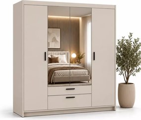 Szafa Ele 4 176 cm dąb piaskowy z lustrem – czterodrzwiowa z 2 szufladami, półkami i drążkami