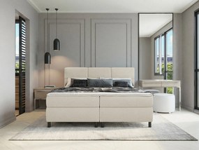 Kompletny zestaw boxspring z pikowanym zagłówkiem + stelaże + materac + materac nawierzchniowy - 2 x 90 x 200 cm - Tkanina - Beżowy - LODI od PALACIO