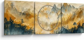 Obraz - Góry, akwarela (z zegarem) (90x30 cm)