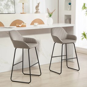 HOMCOM Zestaw 2 Barowych Stołków z Materiałowym Pokryciem i Piankowym Wypełnieniem, Krzesła Barowe z Metalowymi Nogami, Szare