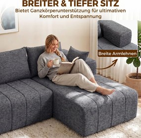 HOMCOM 3-osobowy narożnik w kształcie L z otomaną, przekształcalna sofa Chenille-Cloud z wkładem sprężynowym, szary | Aosom PL